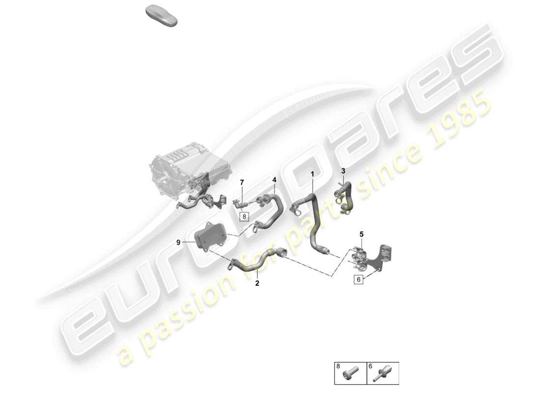 porsche 2025 (taycan 9j1-2) diagrama de piezas del eje trasero del sistema de refrigeración de la transmisión