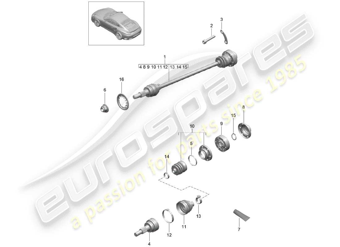 porsche 991 turbo (2018) eje de accionamiento diagrama de piezas