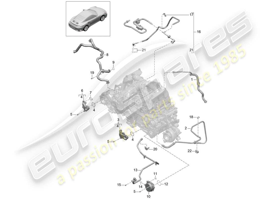 porsche 991 turbo (2018) diagrama de piezas del carter