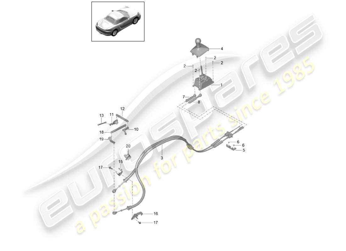 porsche 2022 (718 boxster) mecanismo selector diagrama de piezas de la caja de cambios manual