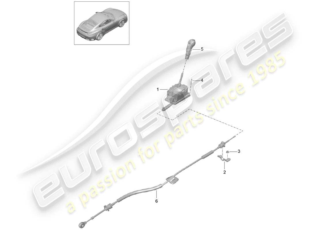 porsche 991 turbo (2018) diagrama de piezas de la palanca selectora