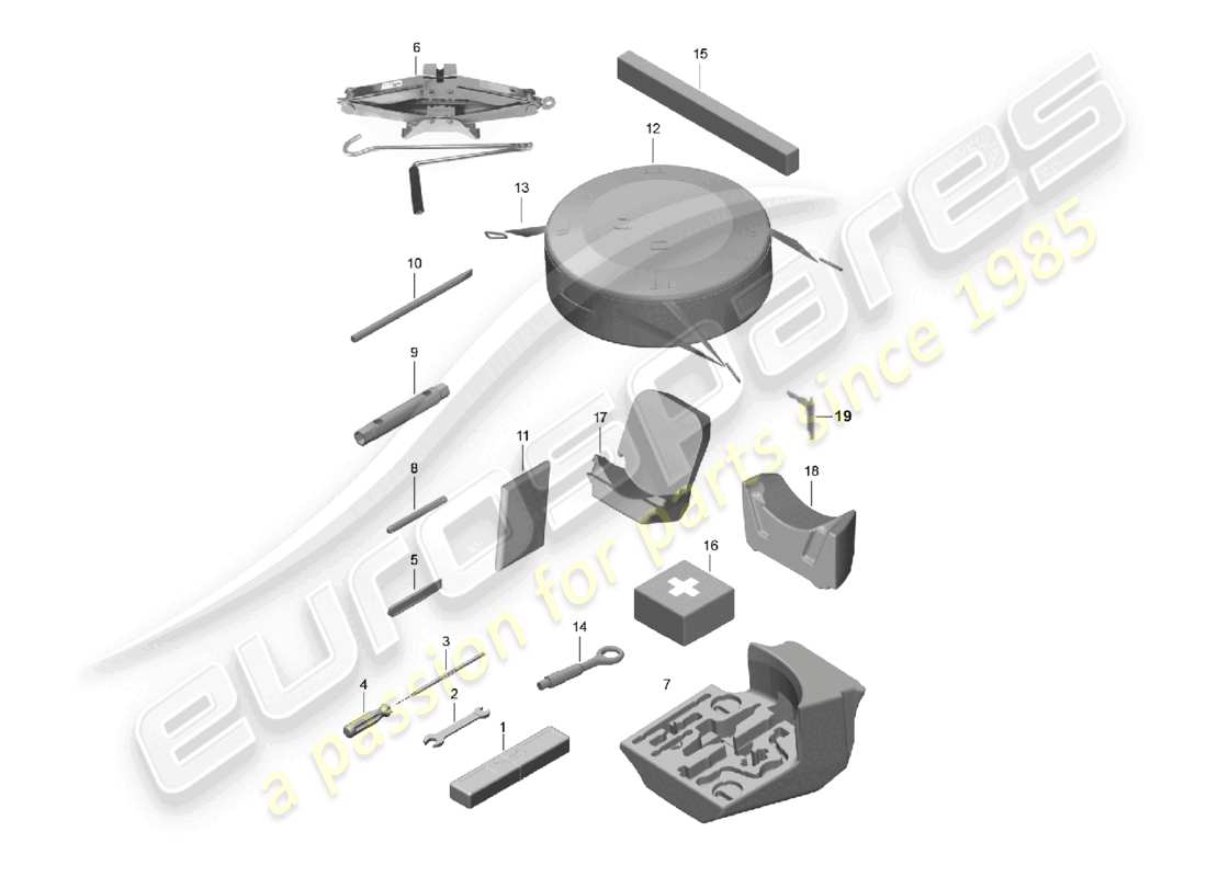 porsche 2024 (718 boxster) diagrama de piezas del gato de herramientas
