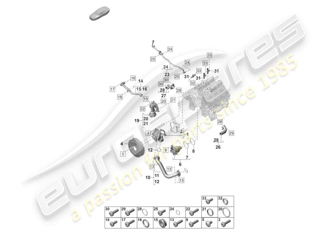 porsche 2021 (panamera 971-2) carcasa del termostato de la bomba de refrigerante tubería de refrigerante línea de ventilación diagrama de piezas