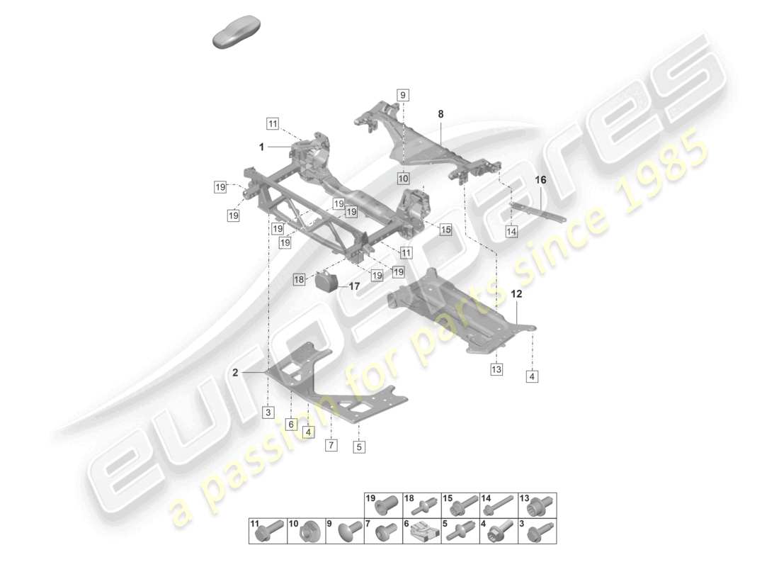 porsche 2022 (panamera 971-2) diagrama de piezas del travesaño del bastidor de soporte de la placa de protección
