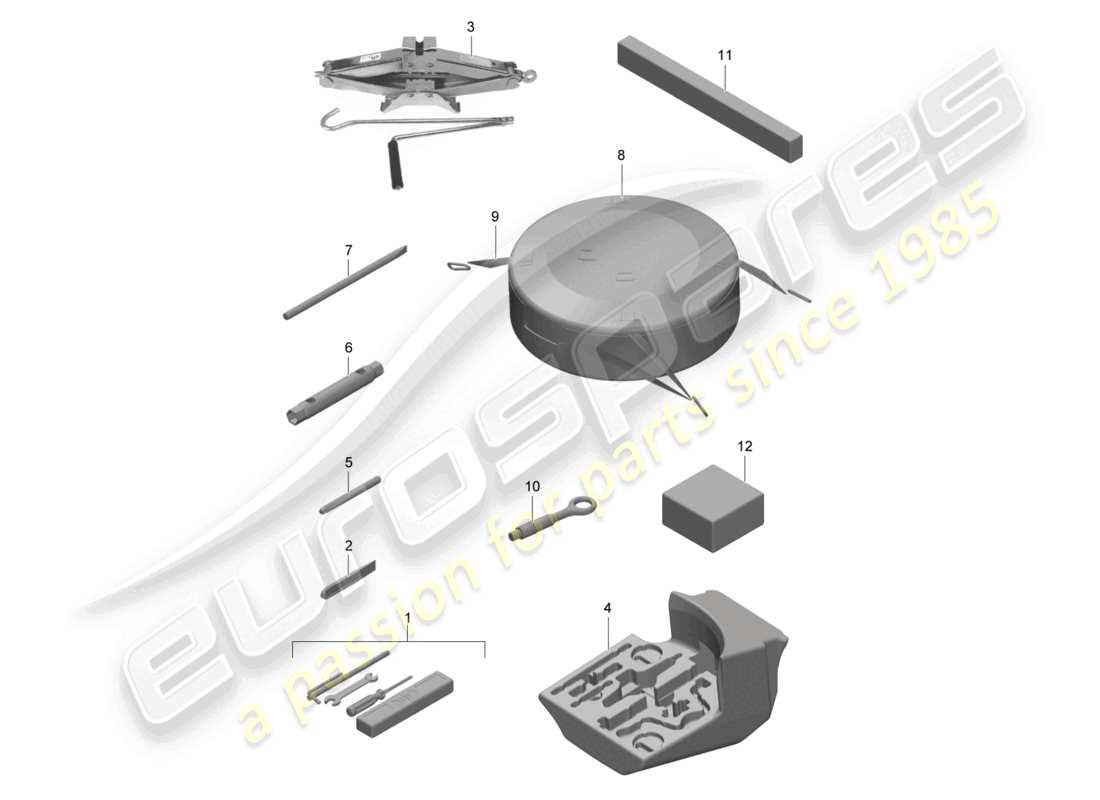 porsche 2021 (991-2 r/gt3/rs) diagrama de piezas del gato de herramientas