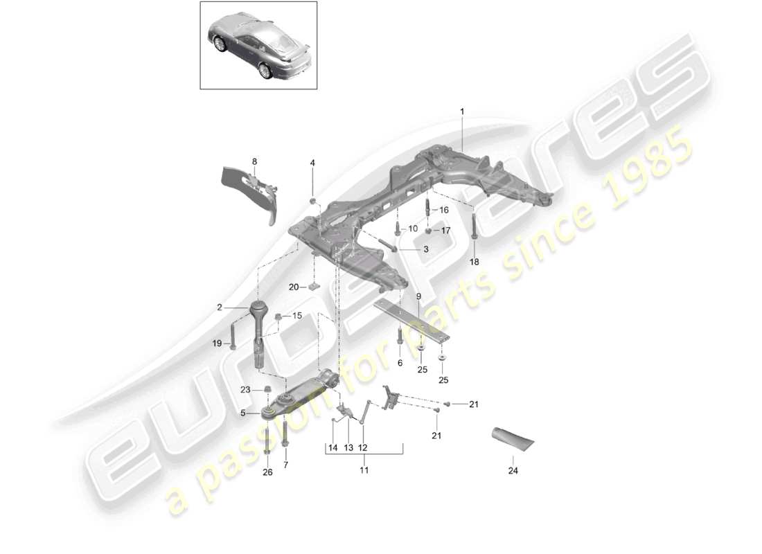 porsche 2021 (991-2 r/gt3/rs) travesaño de horquilla d - mj 2018>> diagrama de piezas
