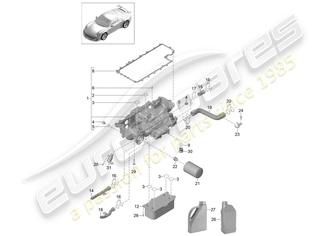porsche 2021 (991-2 r/gt3/rs) diagrama de piezas de la consola del filtro de aceite