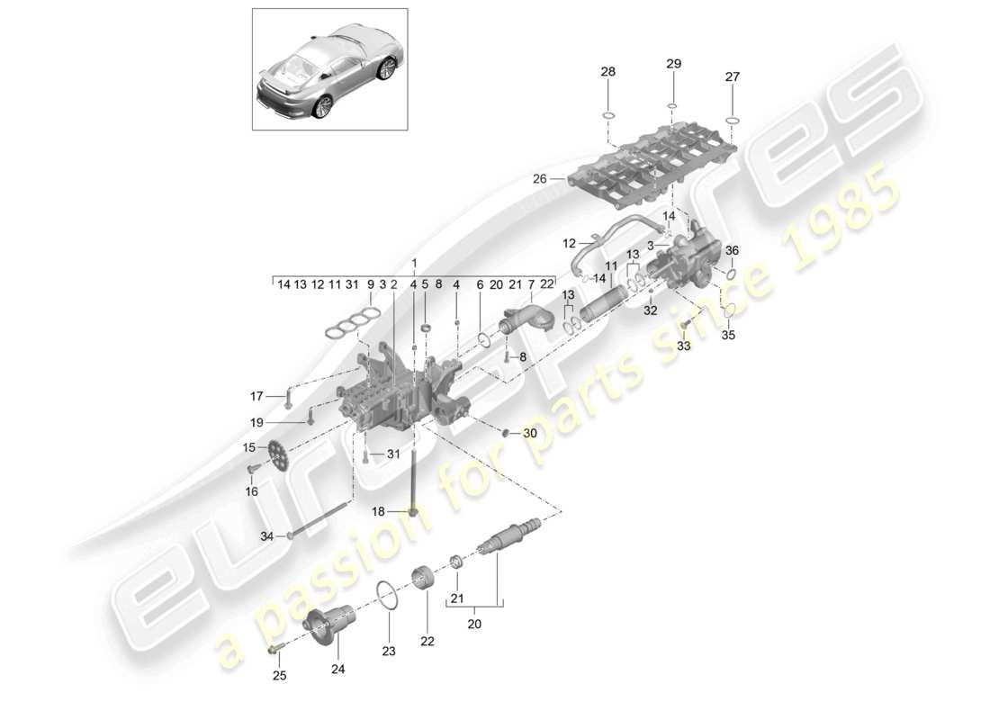 porsche 2021 (991-2 r/gt3/rs) diagrama de piezas de la bomba de aceite