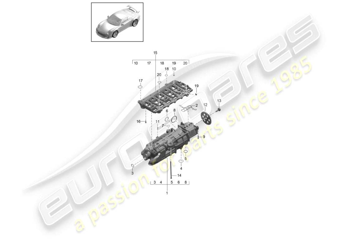 porsche 2021 (991-2 r/gt3/rs) diagrama de piezas de la bomba de aceite