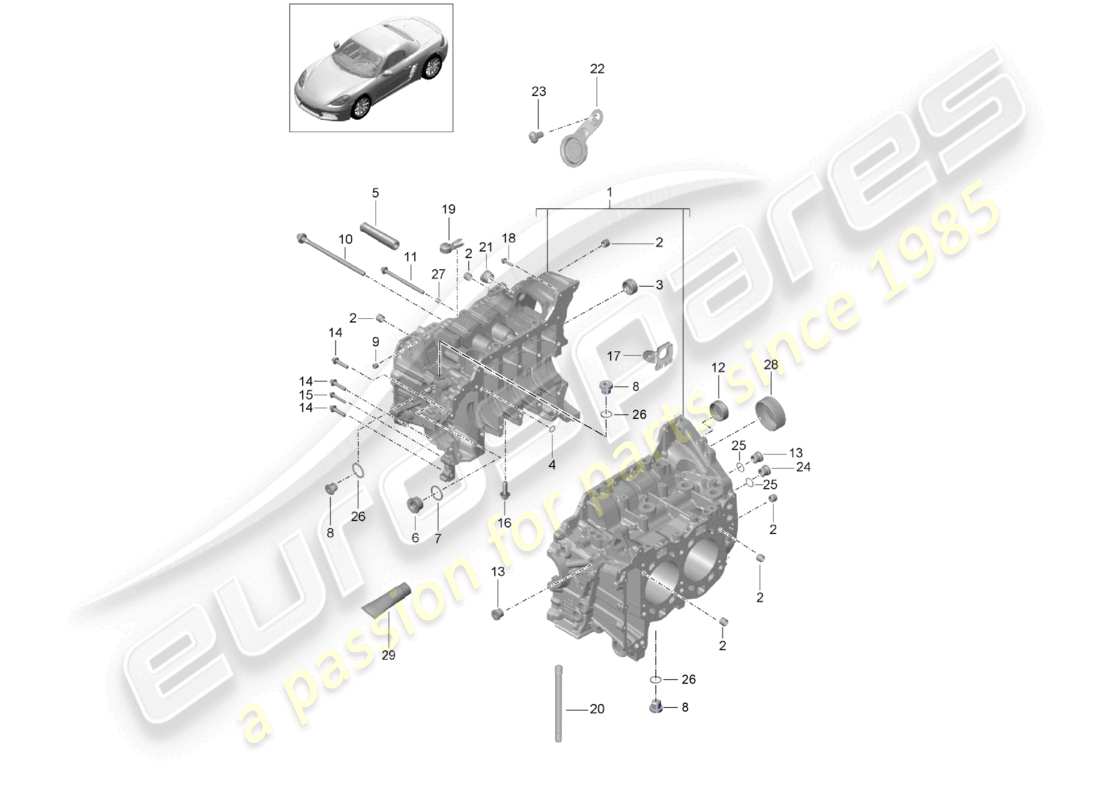 porsche 2022 (718 boxster) diagrama de piezas de la carcasa del cárter