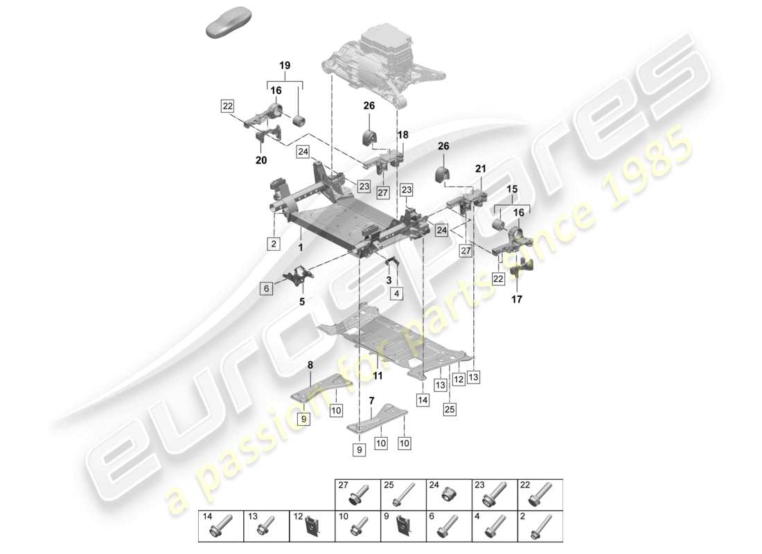 porsche 2025 (taycan 9j1-2) marco de soporte del travesaño diagrama de piezas