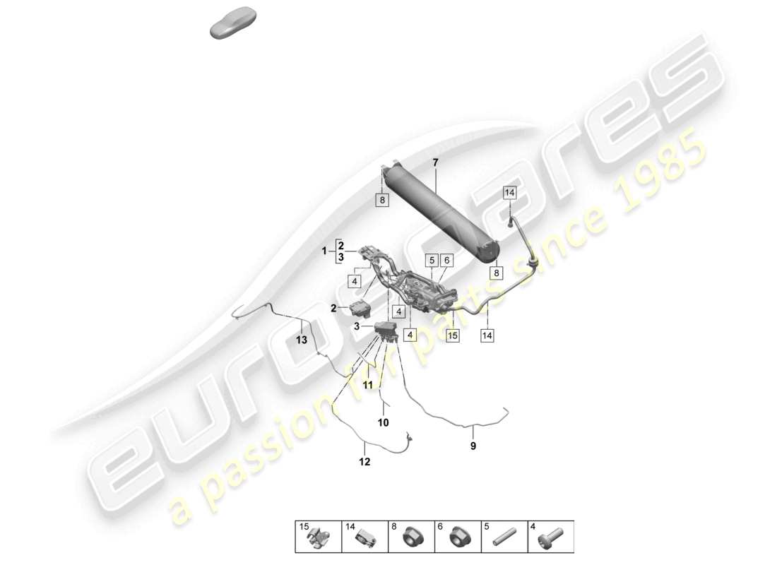 porsche 2025 (taycan 9j1-2) diagrama de piezas de la unidad de suministro de aire del compresor