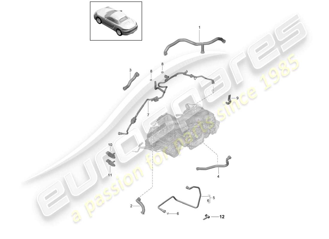 porsche 2023 (718 boxster) separador de aceite de la carcasa del cárter ventilación del tanque bomba de vacío diagrama de piezas