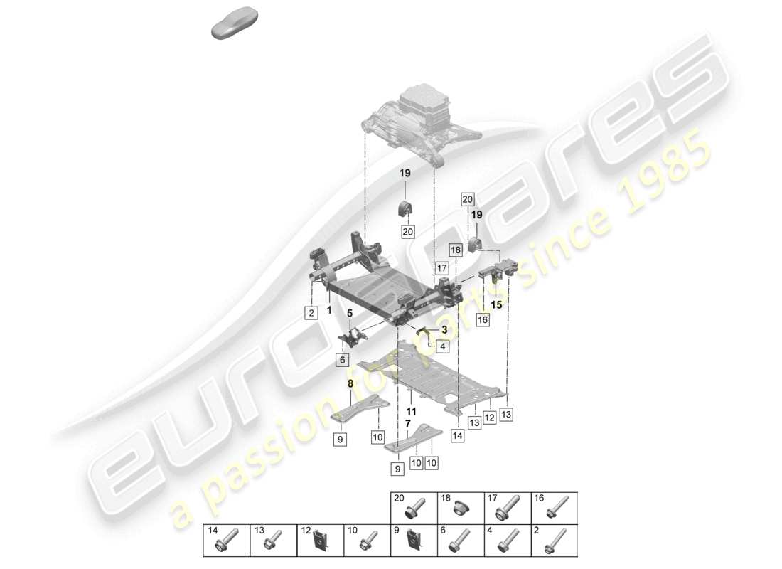 porsche 2026 (taycan 9j1-2) diagrama de piezas del bastidor de soporte del travesaño