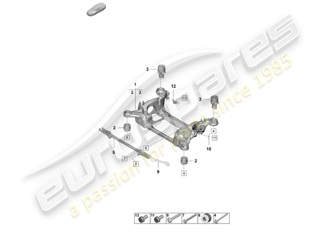 porsche 2026 (taycan 9j1-2) diagrama de piezas del bastidor auxiliar de suspensión