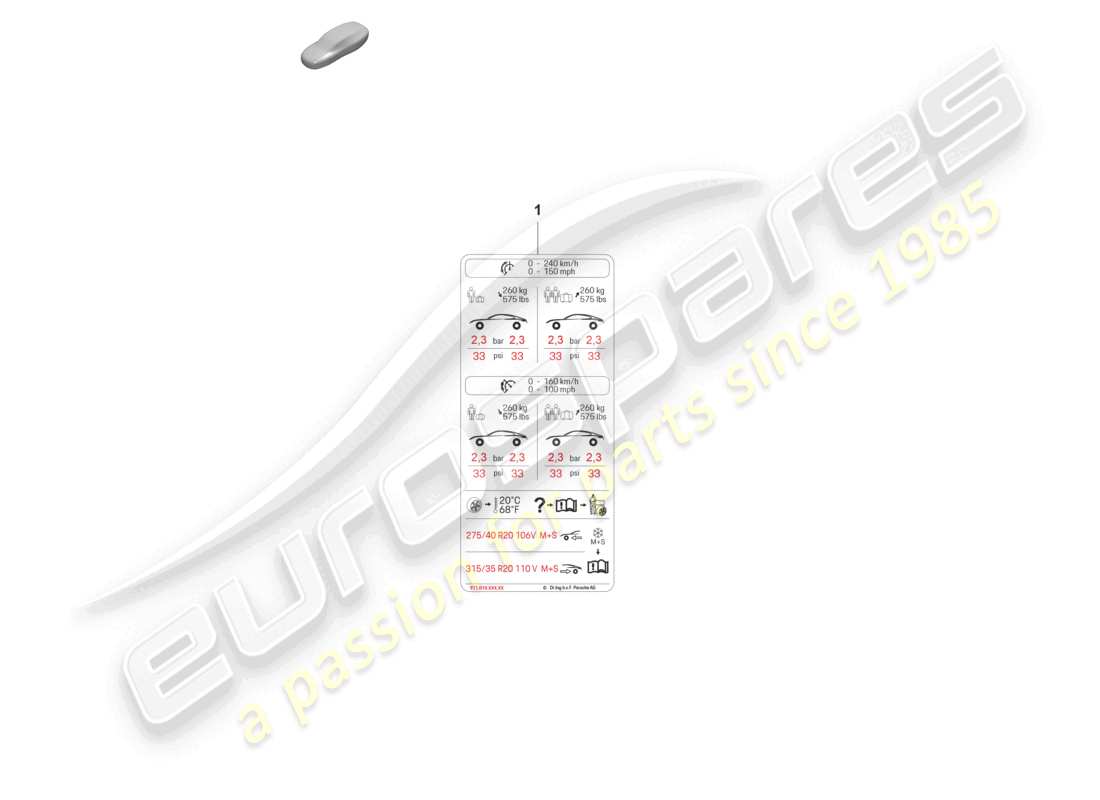 porsche 2022 (panamera 971-2) placa de datos para la presión de los neumáticos 20 para neumáticos para todo tipo de clima d >>- mj 2021 diagrama de piezas