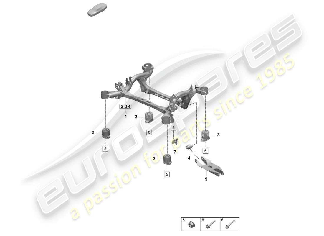 porsche 2025 (macan-e) subchasis de suspensión eje trasero diagrama de piezas