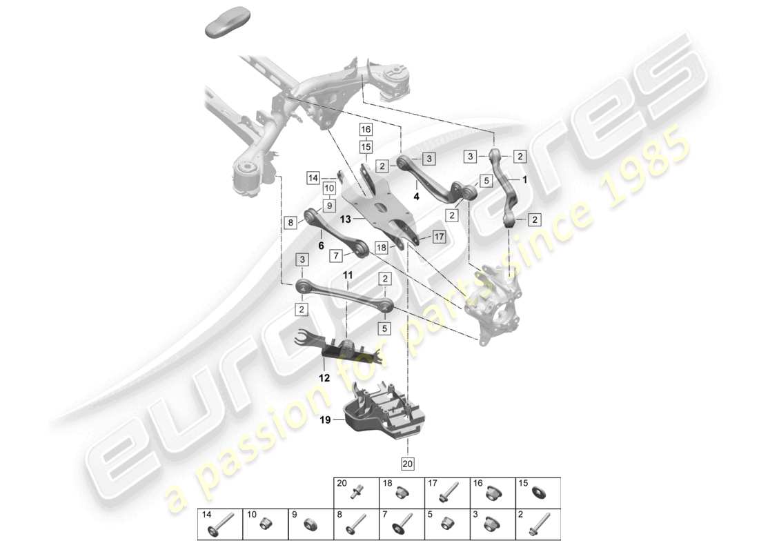 porsche 2025 (macan-e) guía de wishbone diagrama de piezas