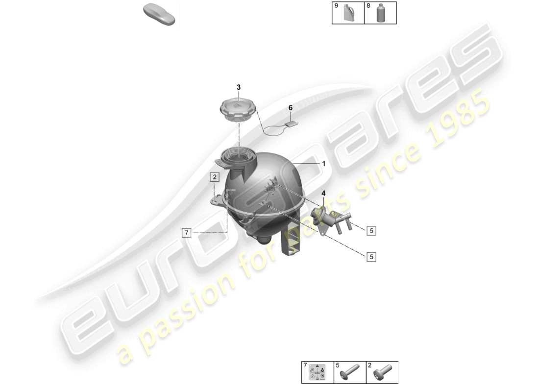 porsche 2025 (macan-e) diagrama de piezas del tanque de expansión de refrigerante