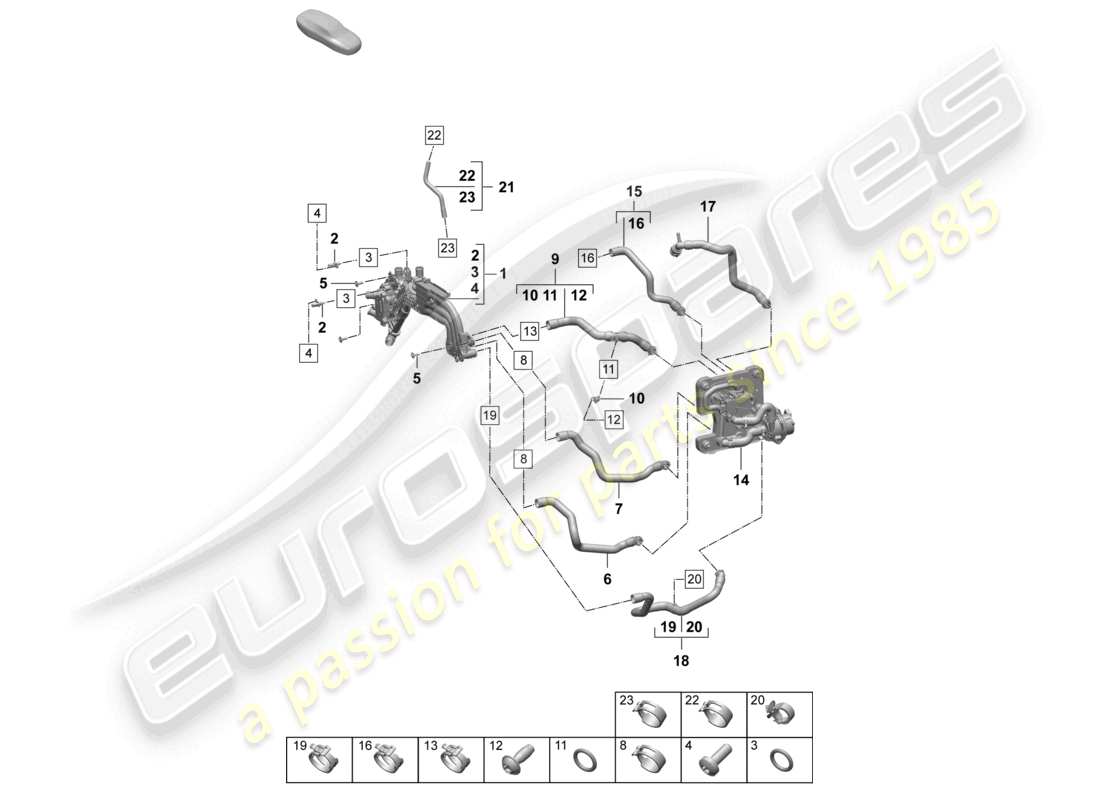 porsche 2025 (macan-e) sistema de enfriamiento del refrigerante diagrama de piezas