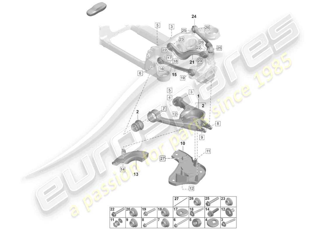 porsche 2021 (taycan 9j1-1) diagrama de piezas del wishbone