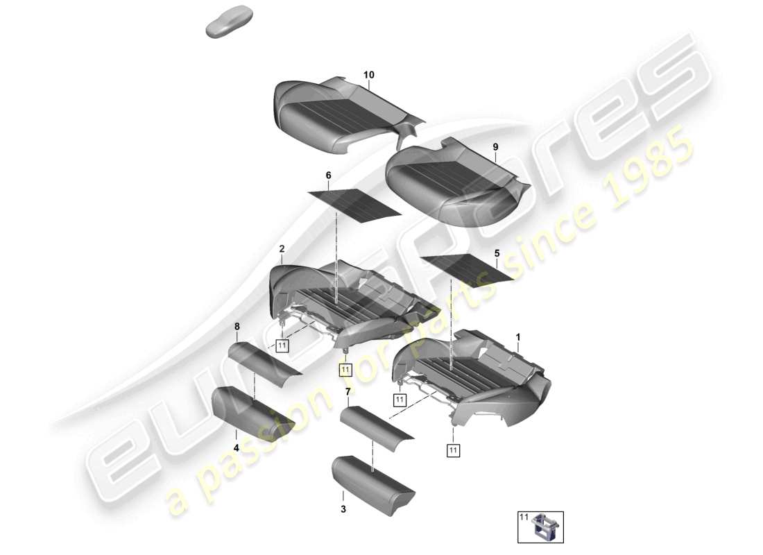 porsche 2025 (panamera 976) pieza de espuma cojín del asiento trasero funda del asiento diagrama de piezas