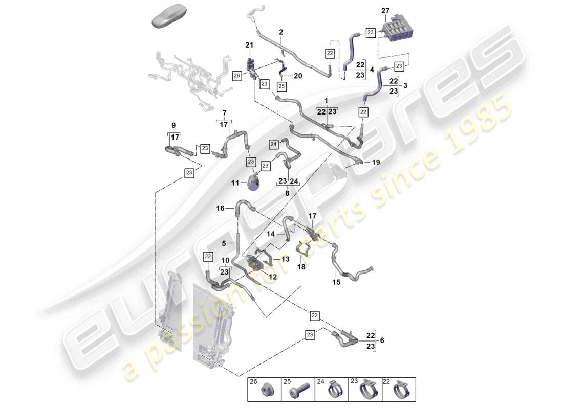 porsche 2024 (panamera 976) sistema de calefacción y aire acondicionado delantero para vehículos con propulsión híbrida para vehículos con calefacción auxiliar diagrama de piezas