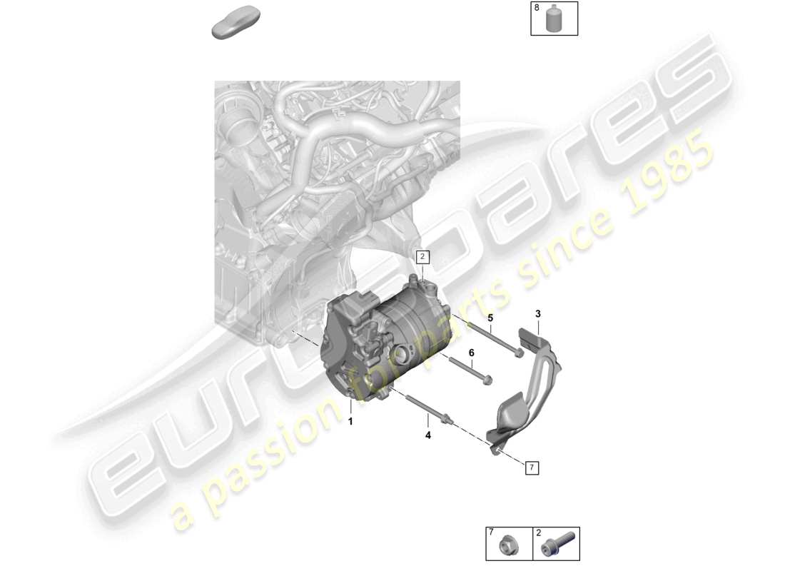 porsche 2024 (panamera 976) diagrama de piezas del compresor de aire acondicionado eléctrico para vehículos con propulsión híbrida