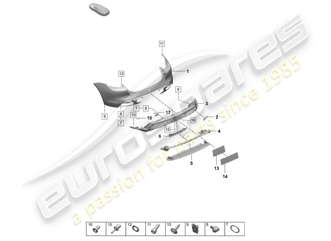 porsche 2025 (taycan 9j1-2) parachoques trasero paquete sport design diagrama de piezas