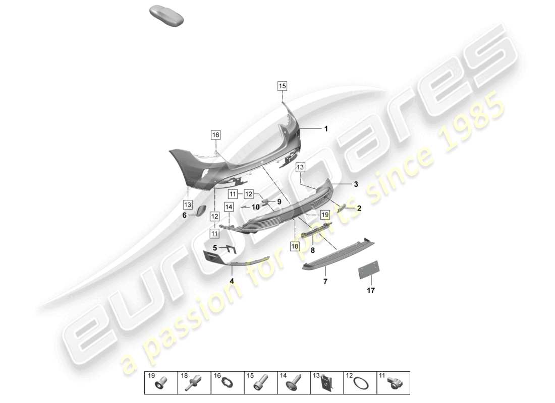 porsche 2025 (taycan 9j1-2) parachoques trasero modelo especial diagrama de piezas