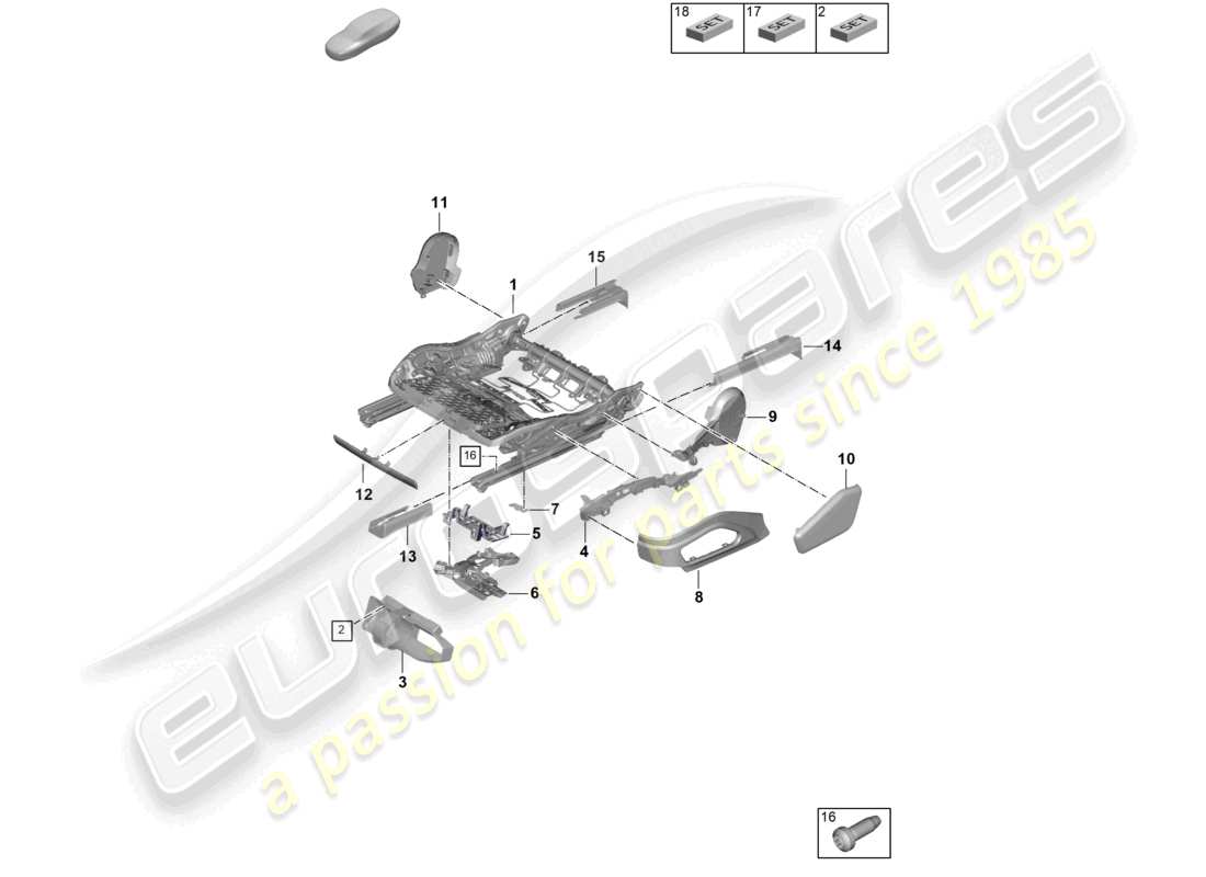 porsche 2024 (panamera 976) estructura del asiento asiento confort asiento deportivo diagrama de piezas