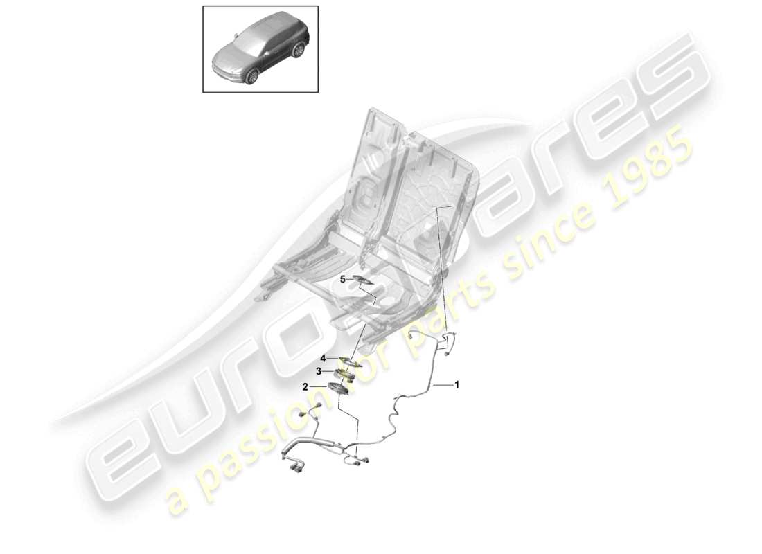 porsche 2021 (cayenne e3 9ya/9yb) conjunto de cables asiento trasero asiento estándar asiento confort asiento deportivo diagrama de piezas