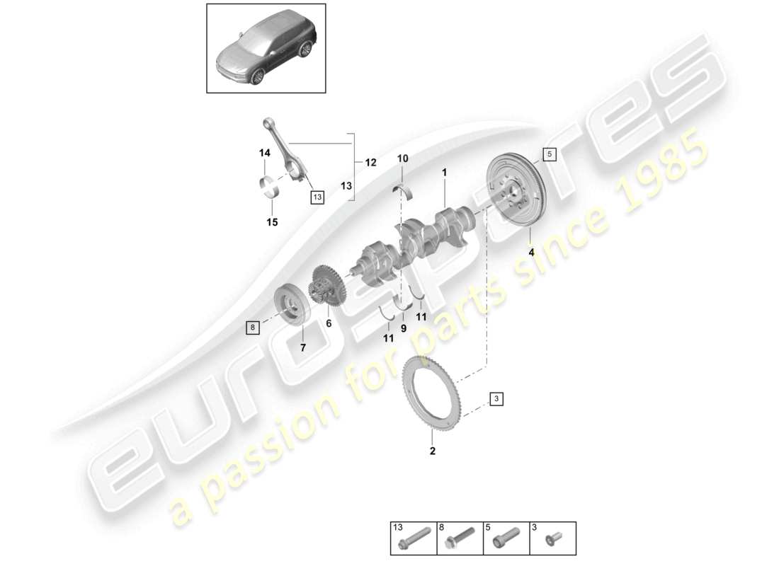 porsche 2024 (cayenne e3 9ya/9yb) amortiguador de vibraciones de la biela del cigüeñal diagrama de piezas