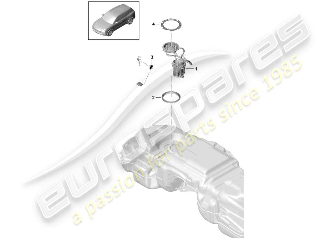 porsche 2023 (cayenne e3 9ya/9yb) diagrama de piezas de la bomba de combustible del tanque de combustible