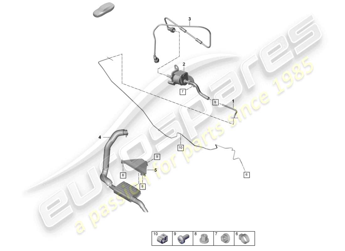 porsche 2024 (panamera 976) diagrama de piezas del sistema de suministro de combustible y del sistema de escape del calentador auxiliar