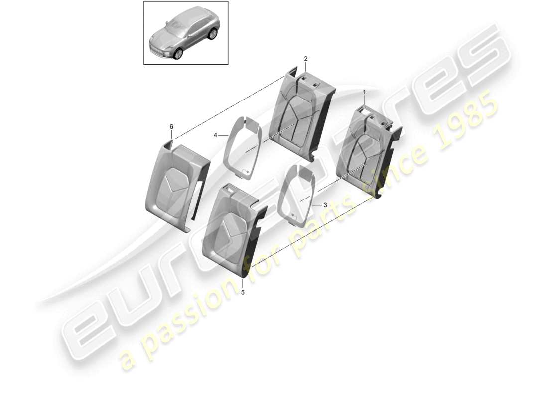 porsche 2021 (macan) cubiertas de respaldo de piezas de espuma asiento estándar asiento confort diagrama de piezas