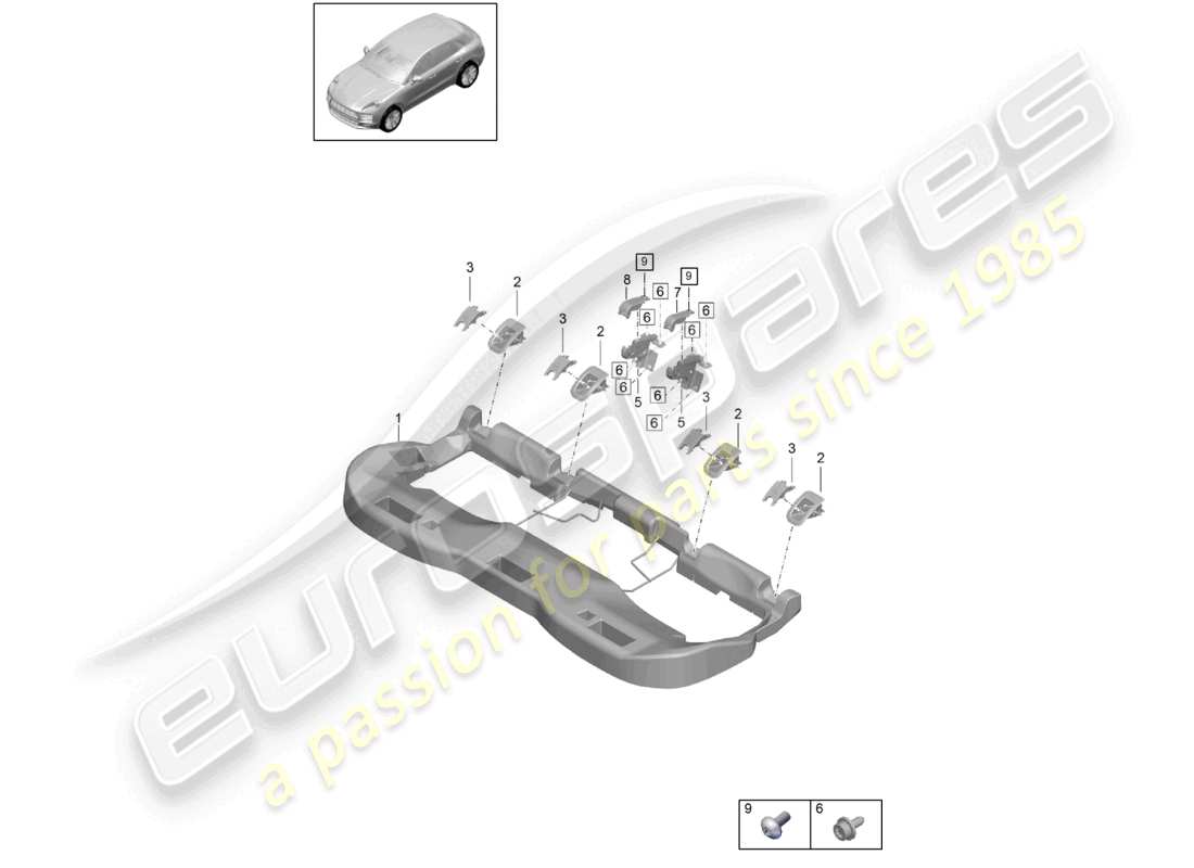 porsche 2021 (macan) fijaciones del asiento trasero diagrama de piezas