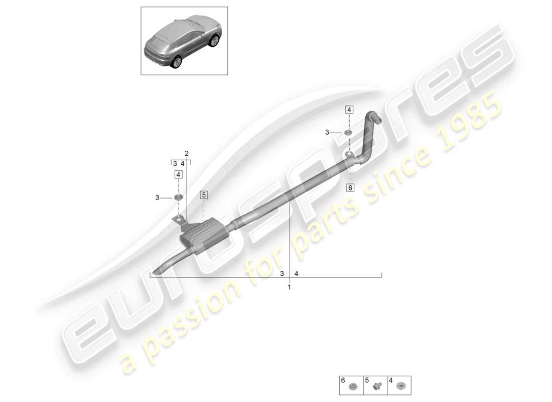 porsche 2021 (macan) diagrama de piezas del sistema de escape para vehículos con calefacción auxiliar