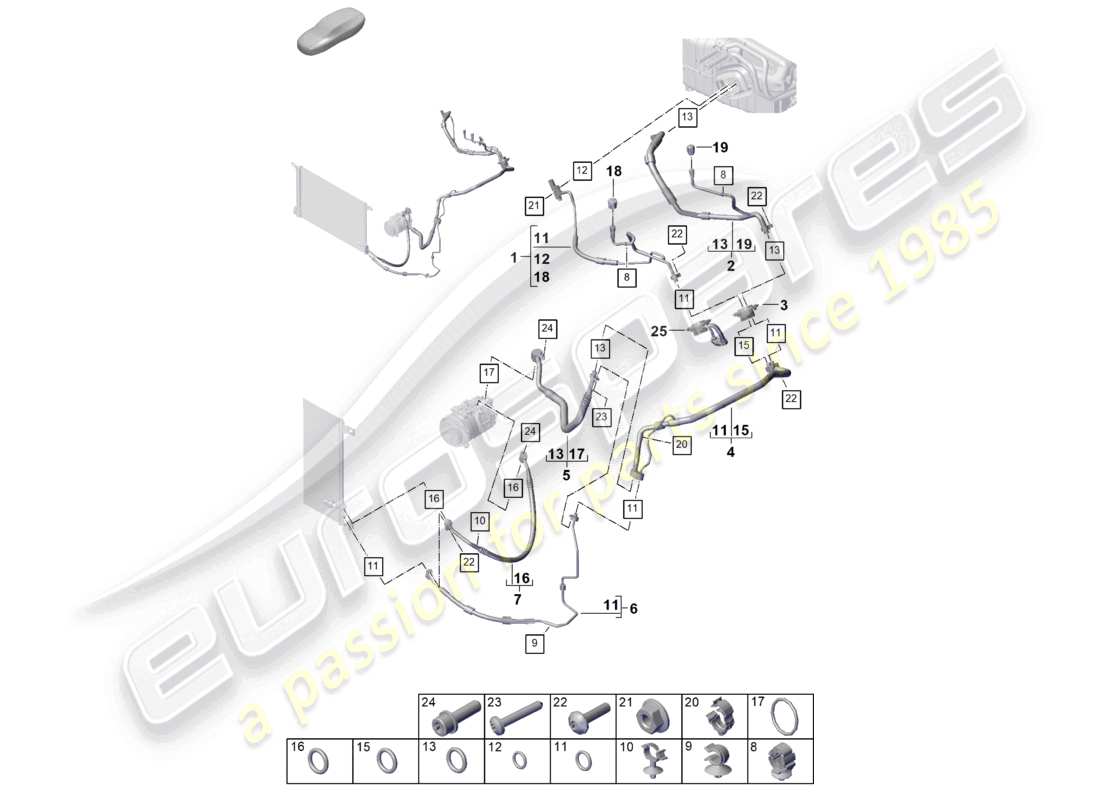 porsche 2023 (cayenne e3 pa) diagrama de piezas de la línea de refrigerante v6 del aire acondicionado rhd