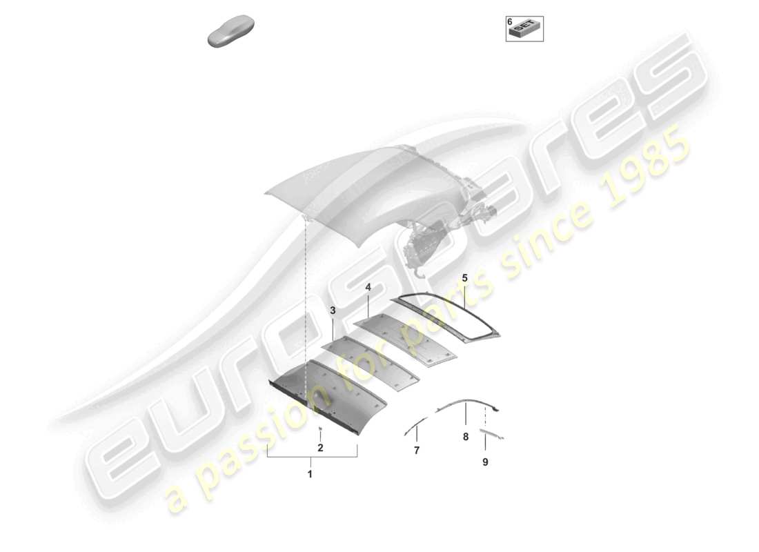 porsche 2024 (992-1) diagrama de piezas de los revestimientos del techo de la capota blanda