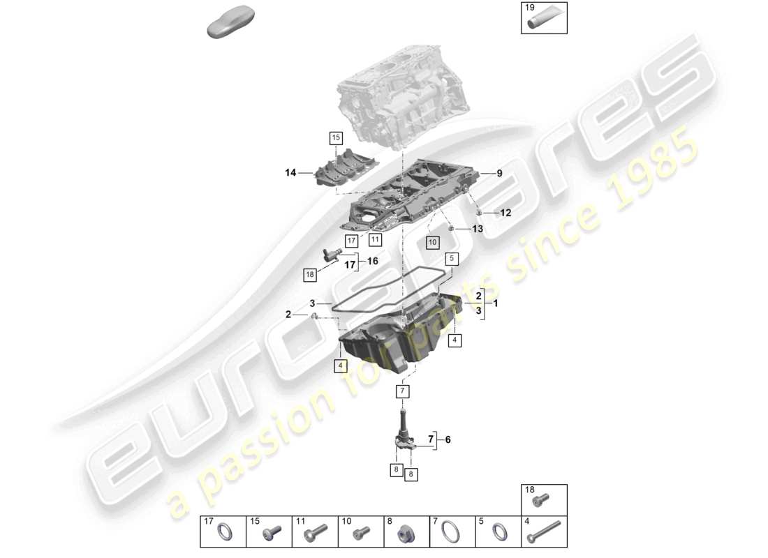 porsche 2024 (cayenne e3 pa) diagrama de piezas del cárter de aceite de la carcasa conductora de aceite