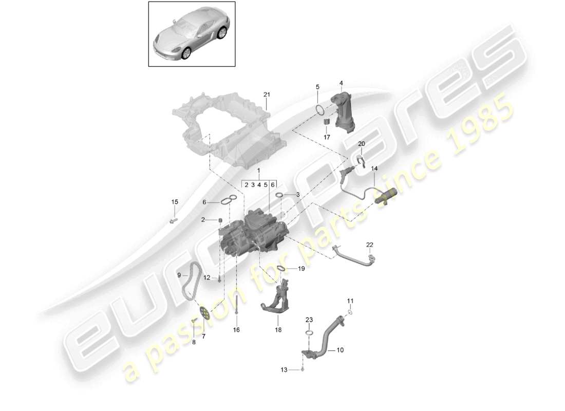 porsche 2024 (718 cayman) diagrama de piezas de la bomba de aceite del motor (prensa de aceite/lubricación)