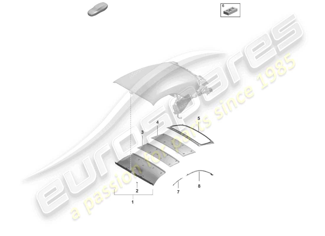 porsche 2026 (992-2 turbo / s) diagrama de piezas de los revestimientos del techo de la capota blanda