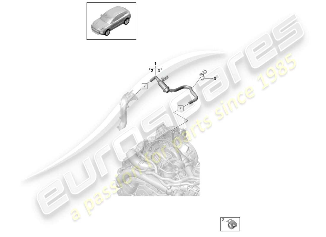 porsche 2021 (macan) sistema de combustible línea de aire de purga diagrama de piezas del compartimiento del motor