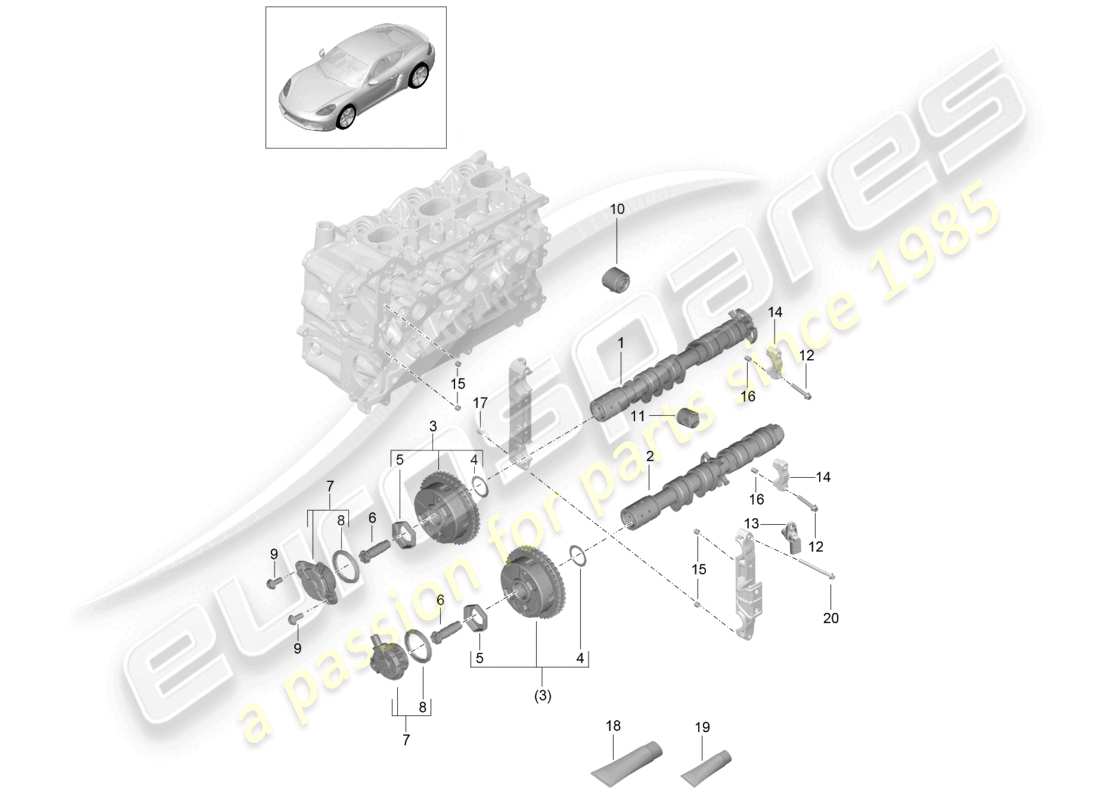 porsche 2024 (718 cayman) diagrama de piezas de la unidad de ajuste del árbol de levas del taqué hidráulico del árbol de levas