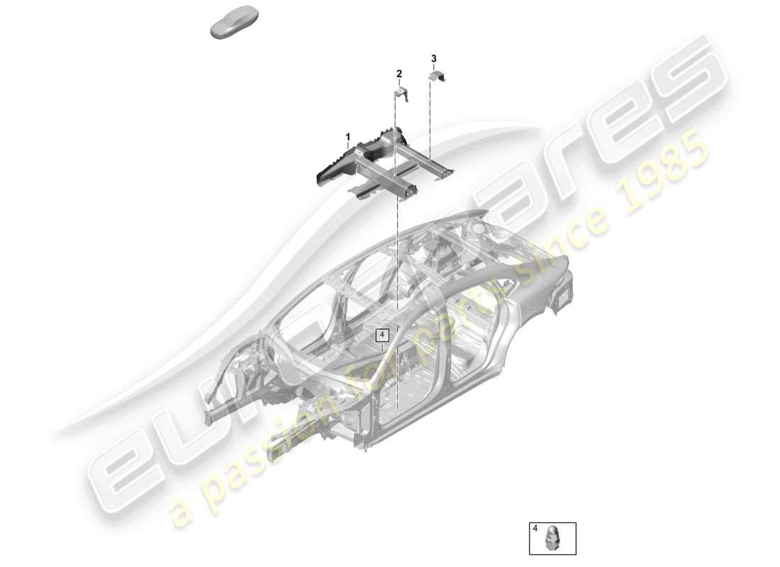 porsche 2025 (panamera 976) diagrama de piezas del soporte del asiento delantero central