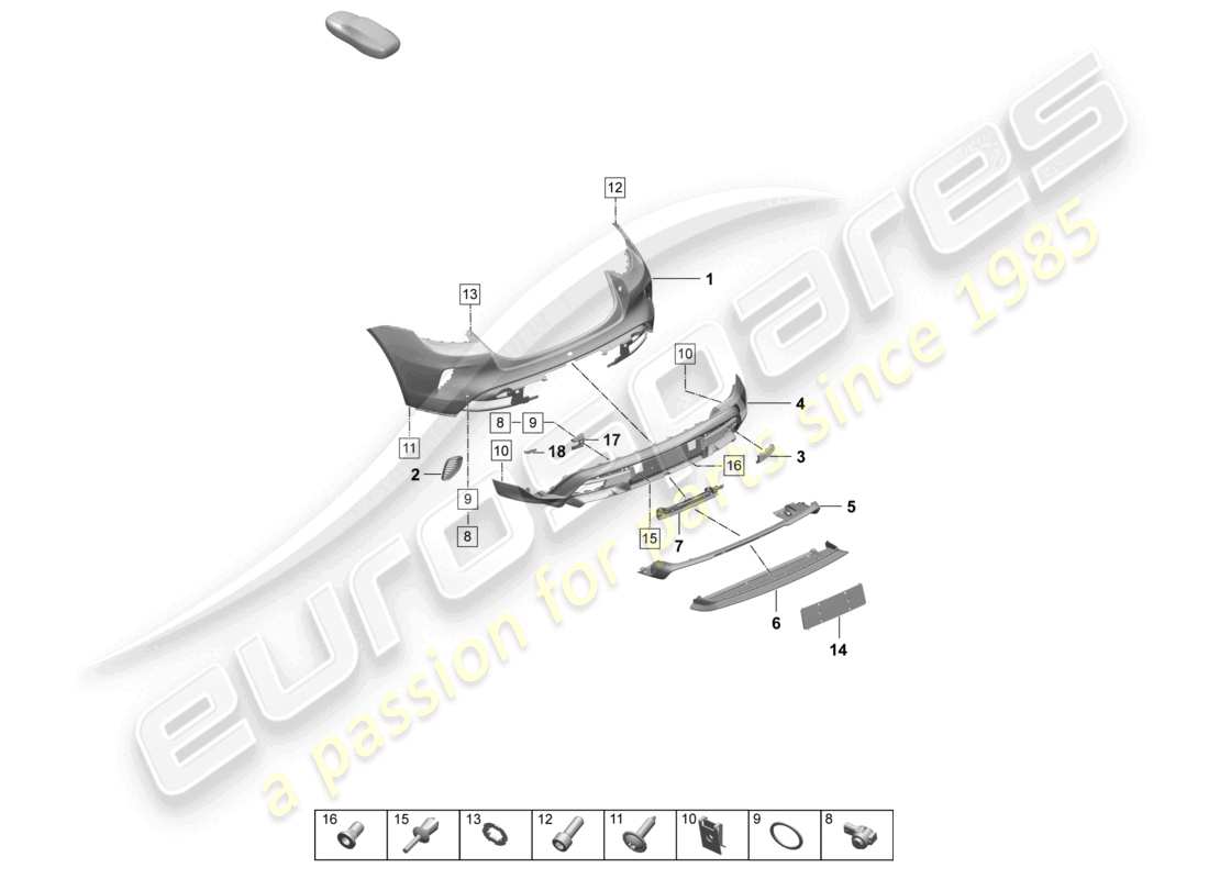 porsche 2026 (taycan 9j1-2) parachoques trasero turbo diagrama de piezas