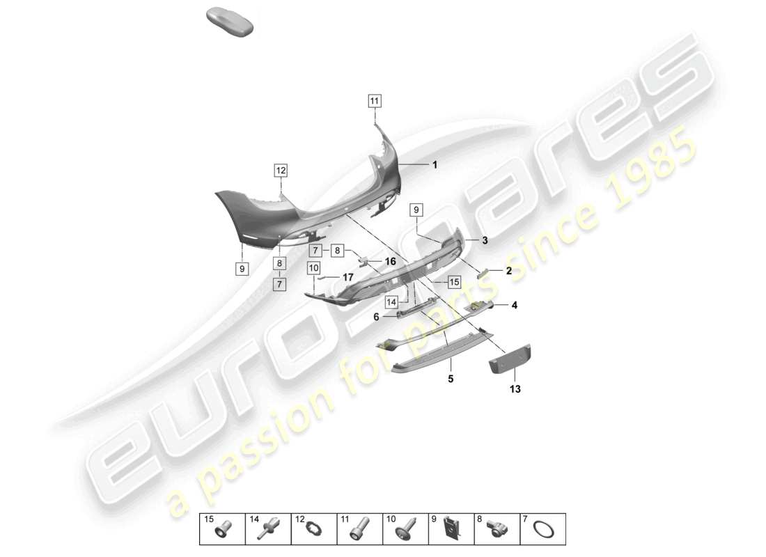 porsche 2026 (taycan 9j1-2) parachoques trasero paquete sport design diagrama de piezas