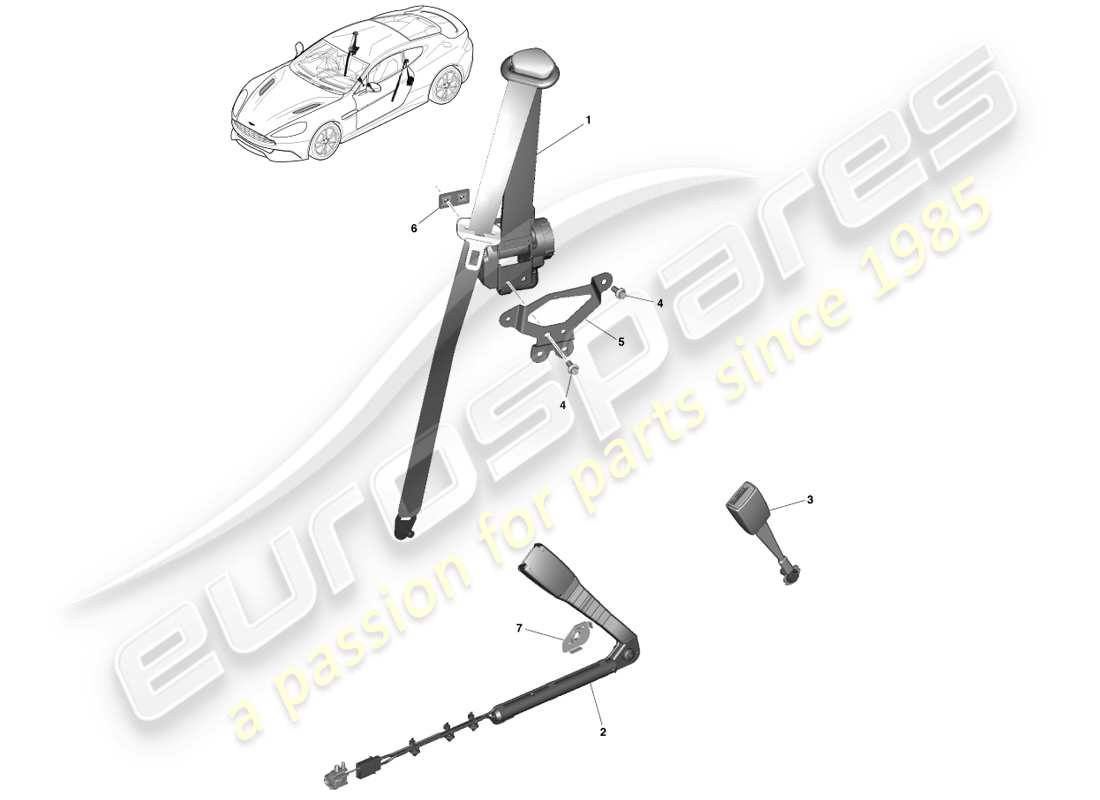 aston martin vanquish (2013) cinturones de seguridad delanteros diagrama de piezas