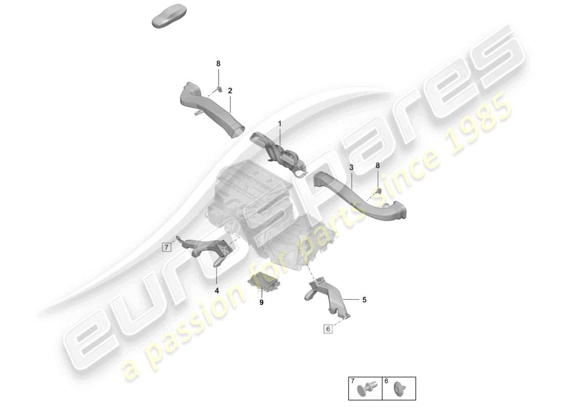 porsche 2026 (992-2 gt3) diagrama de piezas de la guía del aire interior del aire acondicionado
